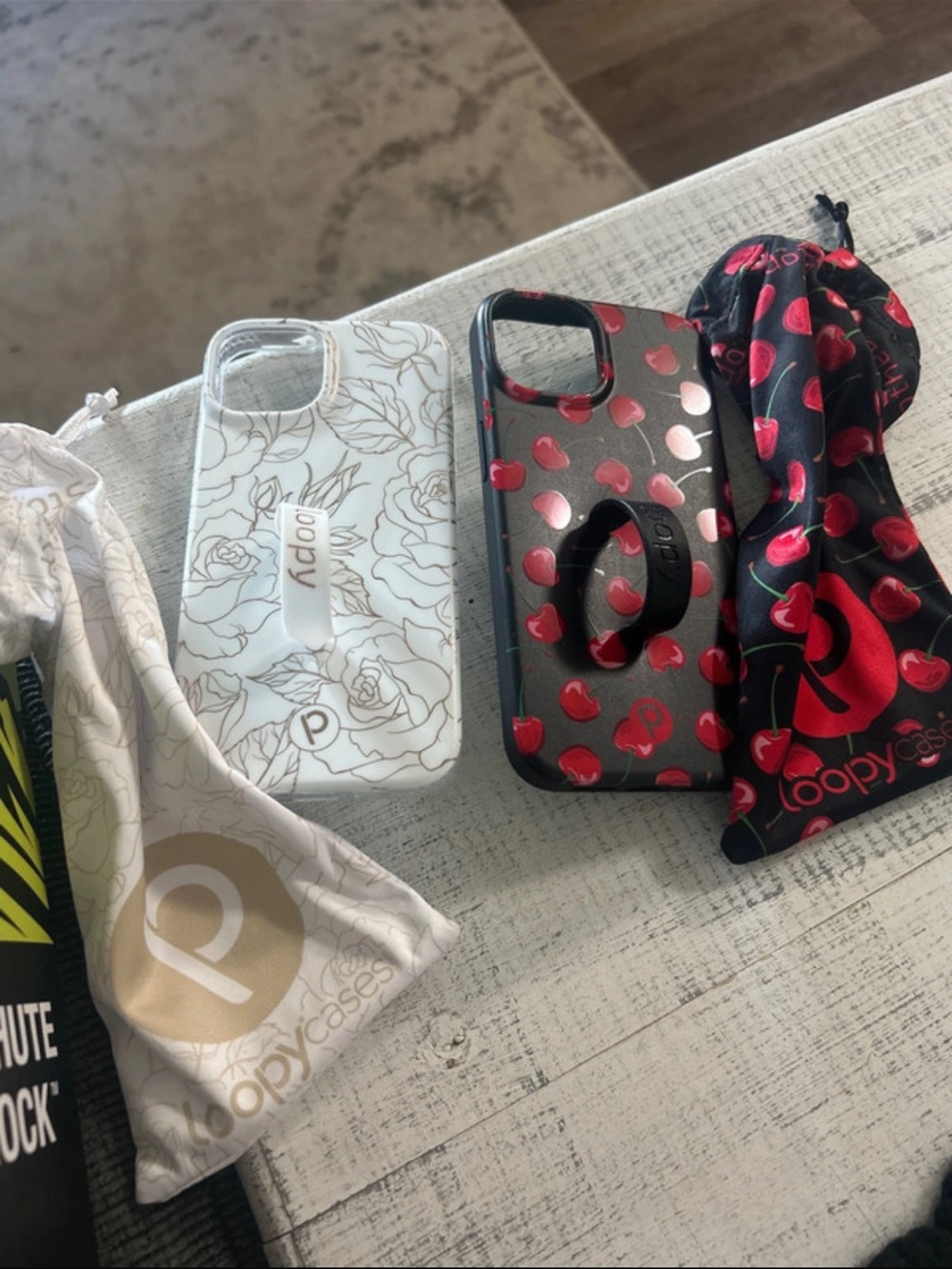 Loopy Case White Floral & Black Case with Red Hearts
